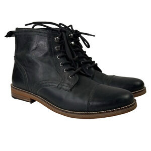 Crevo Men's Black Leather Lace Up Ankle Boots with Cap Toe size 10